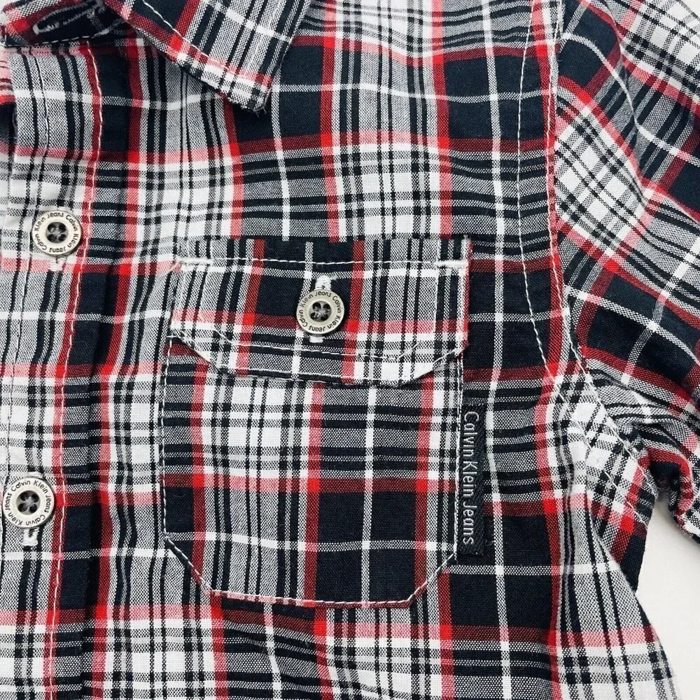 Calvin Klein Jeans Baby Boys 18 Months Plaid Long Sleeve‎ Button Down Shirt 1293